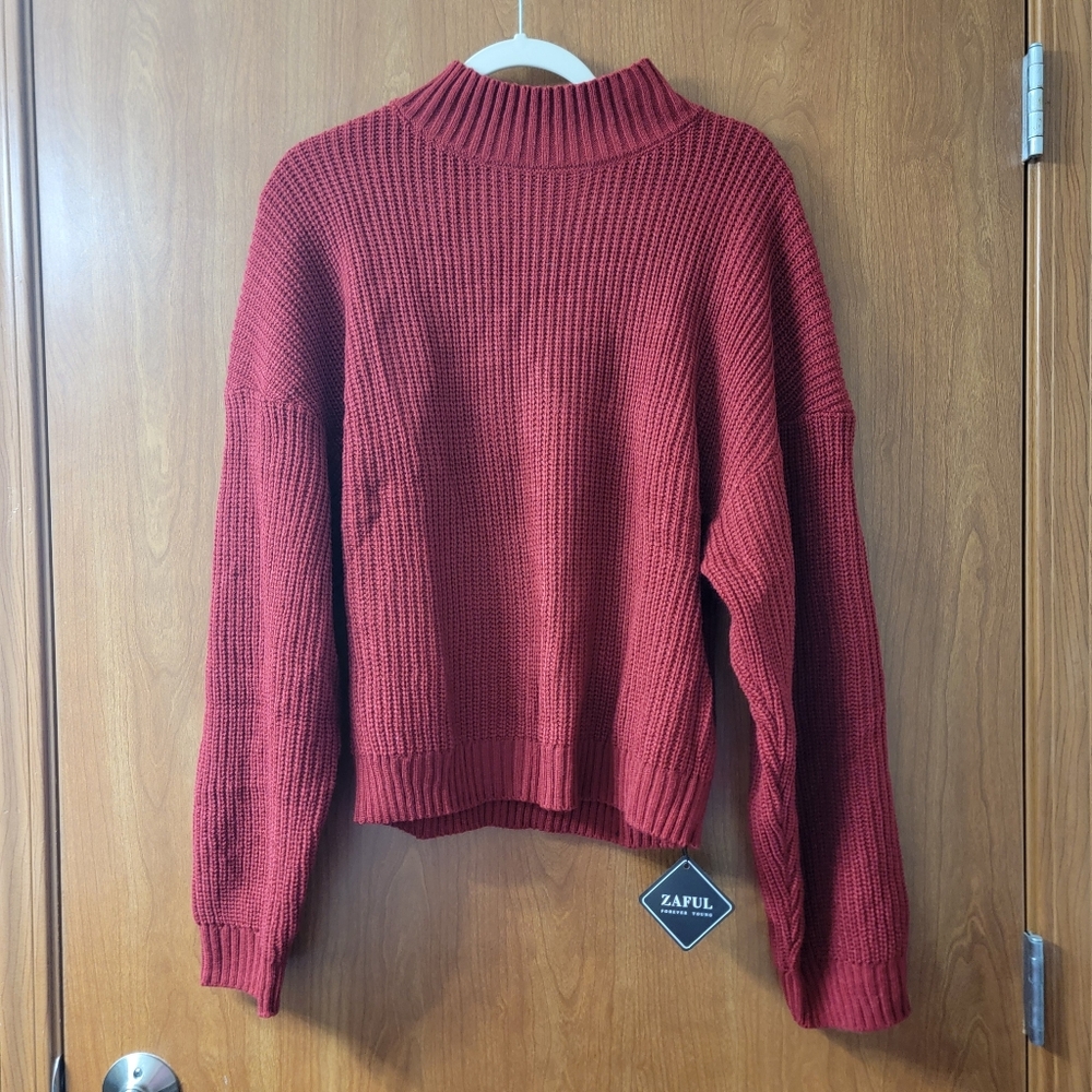 NWT Zaful Berry Red Mock Neck Knit Sweater Size XL